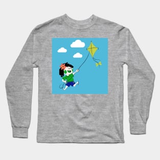 A Cute Girl Flying Kite Long Sleeve T-Shirt